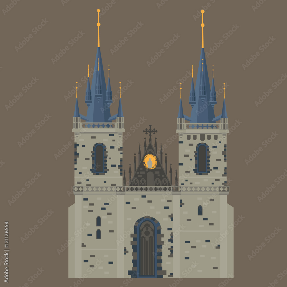 Obraz premium Prague town, Czech Republic. Church of Mother of God before Tyn, Old Town Square in European city. Famous, tourists travel, popular routs