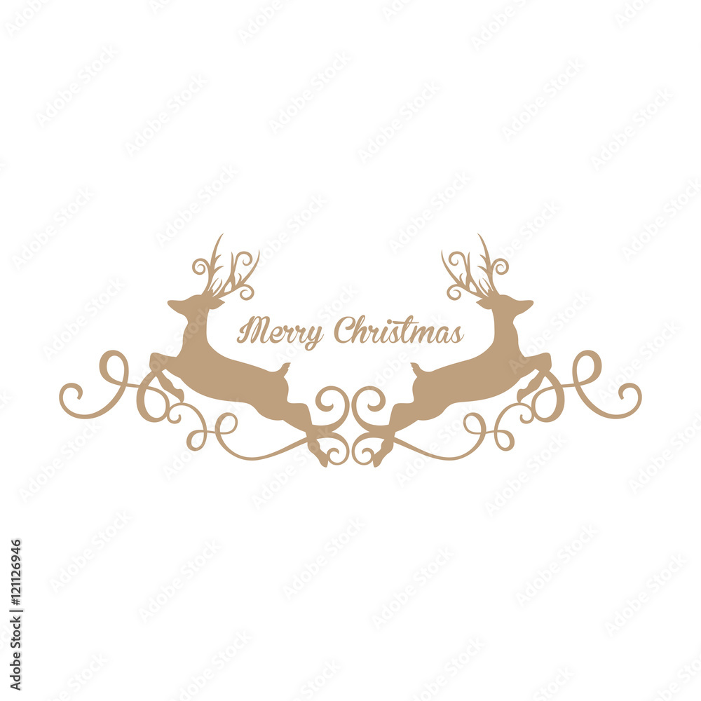 Gold Christmas Greetings, Text and Reindeers