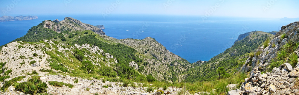 Mountain crest and ocean panorama