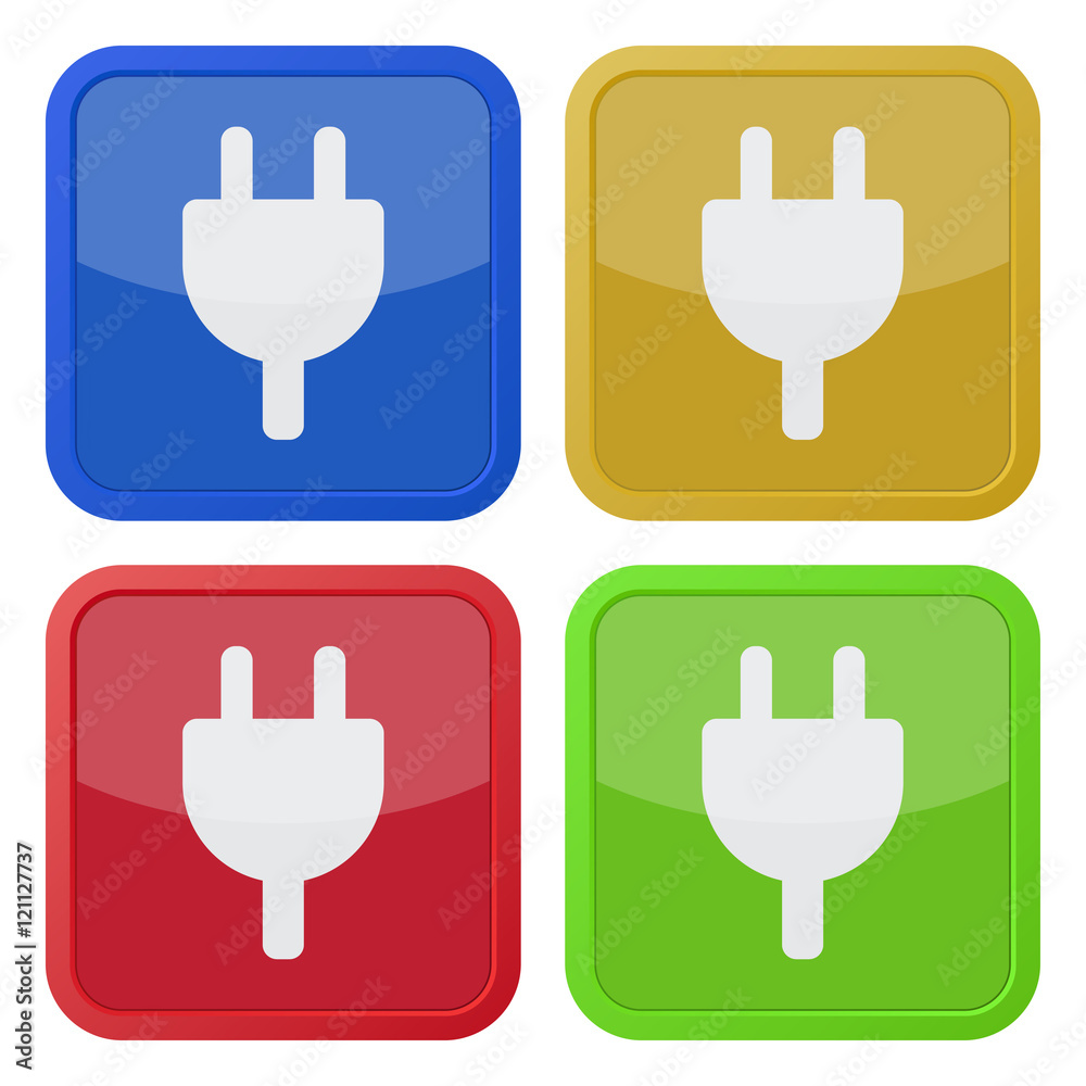 set of four square icons - electrical plug symbol set of four square icons - electrical plug symbol