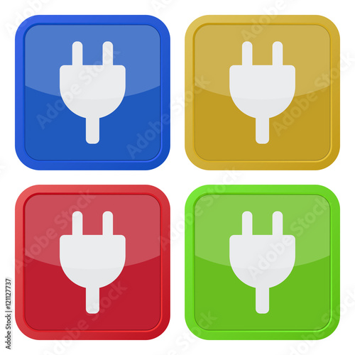 set of four square icons - electrical plug symbol
