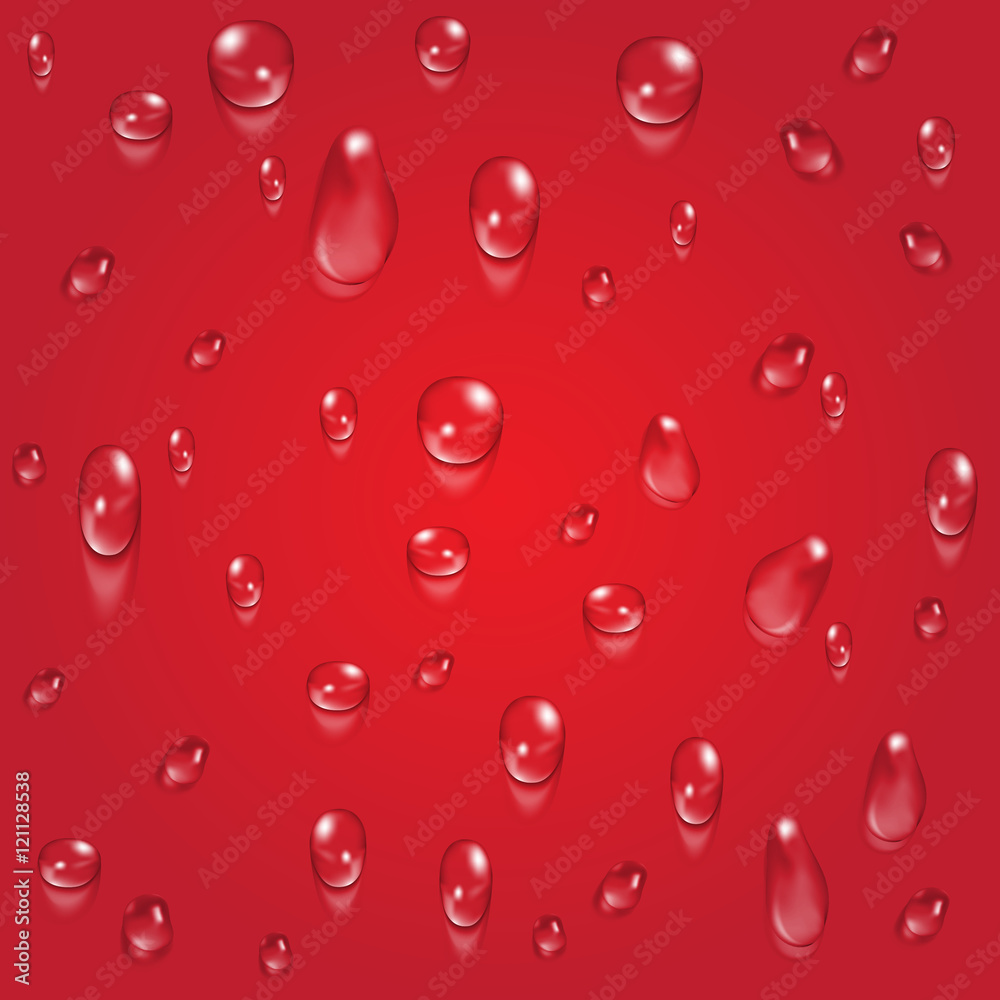 Bright red transparent water drops vector background Bright red transparent water drops vector background