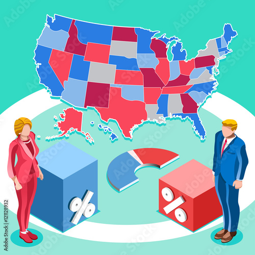 Presidential debate usa Election 2016 winner news. Republican candidate win infographic. Usa vote preference pools score result. Us map symbol isolated vector icon. isometric vector banner