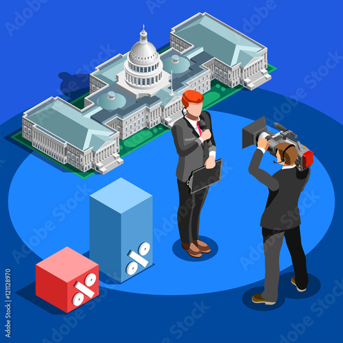 Usa Election 2016 Us News reporter Infographic Capitol Dome Parliament Vector Isometric People