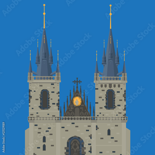 Prague town, Czech Republic. Church of Mother of God before Tyn, Old Town Square in European city. Famous, tourists travel, popular routs.