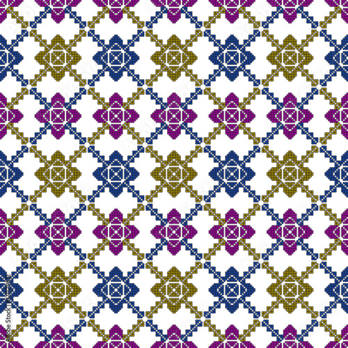 pattern embroidery floral ornament. seamless texture. Pixel Mosaic. vector illustration.