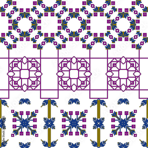 scheme for embroidery abstract floral pattern, made of pixels. Vector illustration.