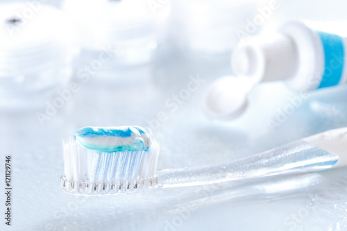 sqweezed toothbrush on white background