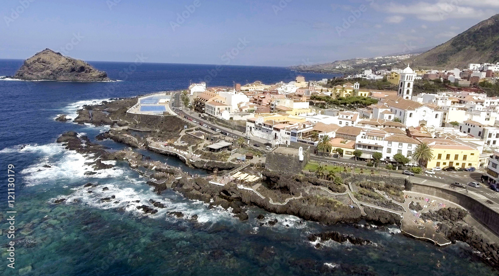 Garachico, Tenerife. Aerial view of pools along the ocean
