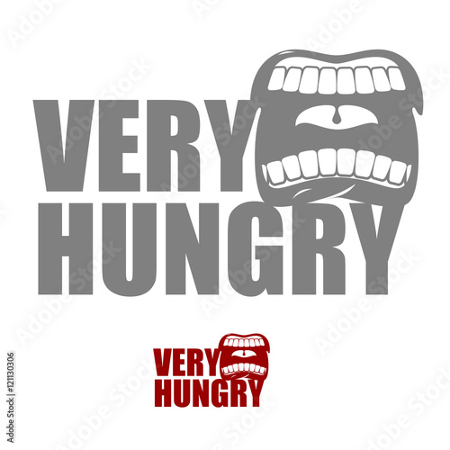 Very hungry. Open mouth with his lips. Logo for empty. Man chewi photo