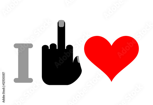 I hate love. Fuck and heart. Logo for unfortunate love