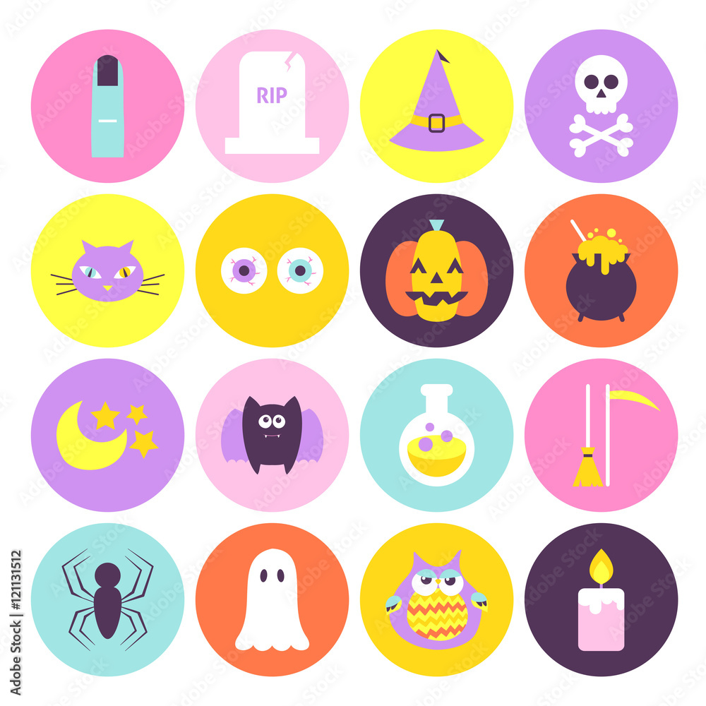 Fototapeta premium Trendy Halloween Circle Icons Set