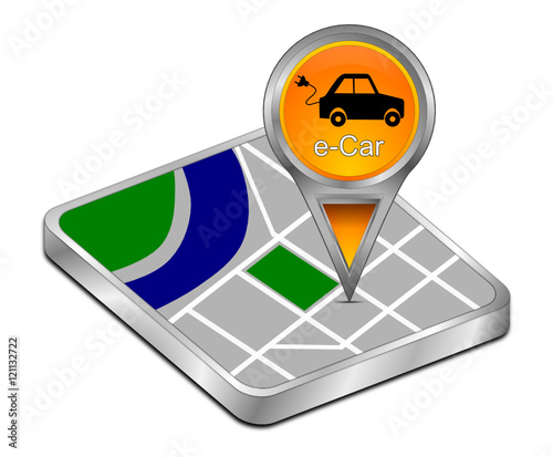 Map pointer with e-Car - 3D illustration