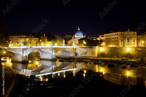 Picture of a bridge in Rome old city-centre at night