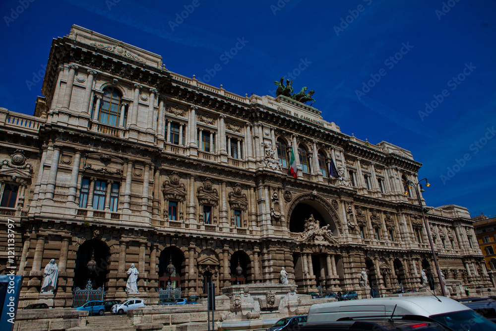 Fototapeta premium Palace of Justice in Rome stands under deep blue sky