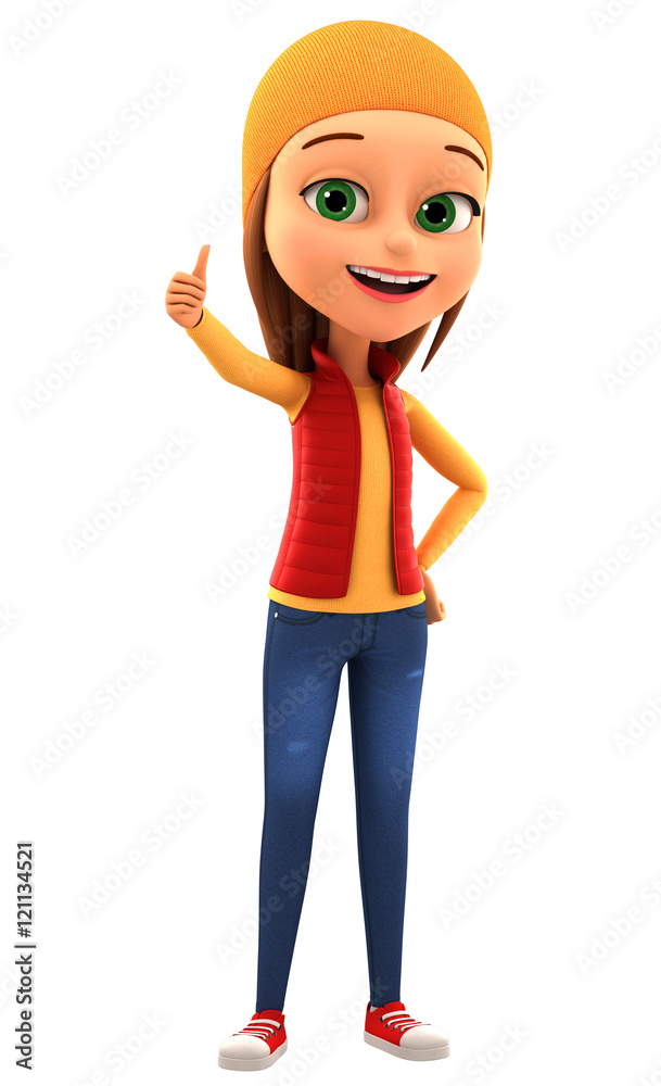 Girl isolated on white background thumbs up. 3d rendered illustr Girl isolated on white background thumbs up. 3d rendered illustr