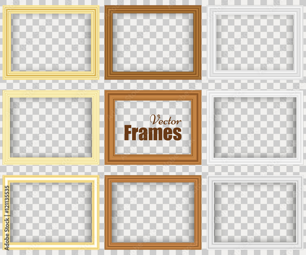 Set of realistic frames with shadow isolated on the wall. Vector illustration - obrazy, fototapety, plakaty 