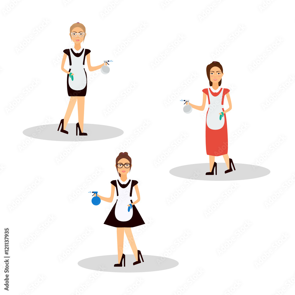 Vector set of cleaning service workers. People house, isolated on white background. Vector set of cleaning service workers. People house, isolated on white background.