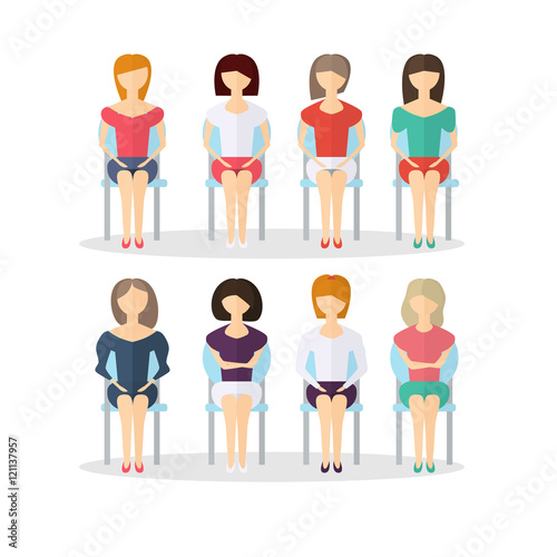 The characters of people sitting on a chair . Waiting hall . Vector illustration