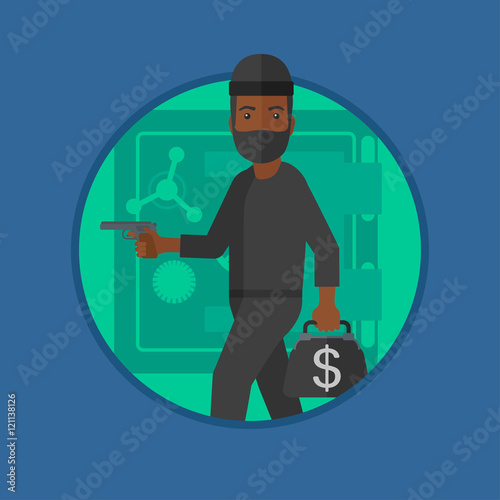 Burglar with gun near safe vector illustration.