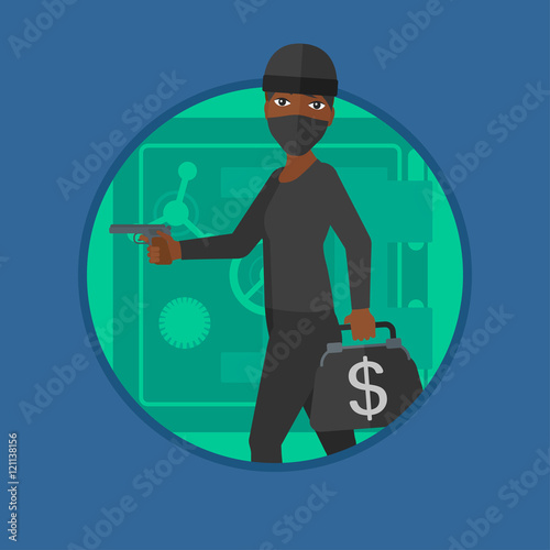 Burglar with gun near safe vector illustration.