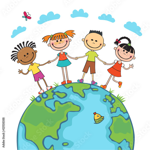 Globe kids. Children Earth day. Vector