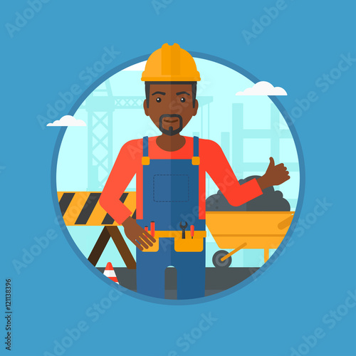 Builder giving thumb up vector illustration. © Visual Generation