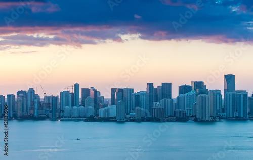 Sunset over Miami Downtown. Beautiful aerial view of Florida