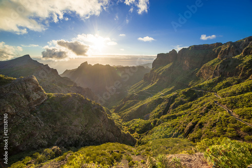 Panoramic aerial view over Masca village, the most visited tourist attraction of Tenerife, Spain