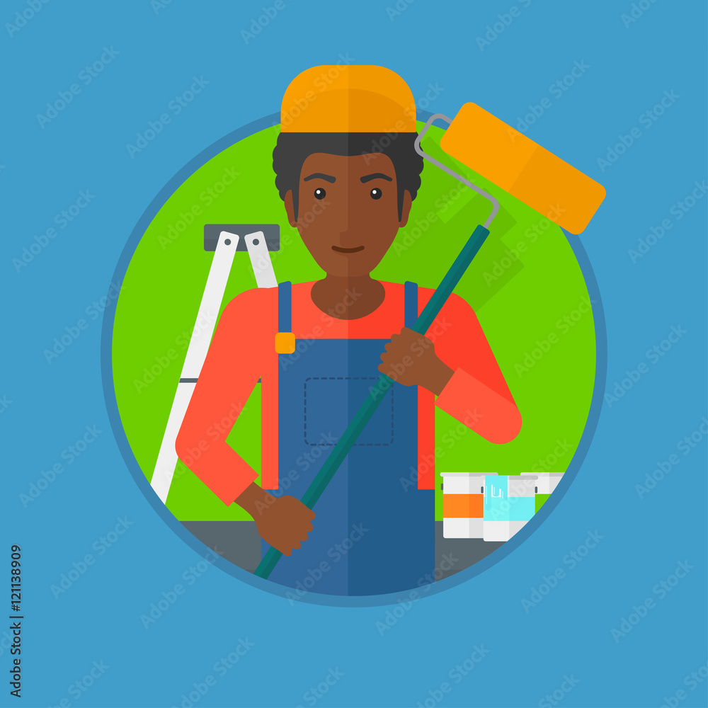 Painter with paint roller vector illustration. Painter with paint roller vector illustration.