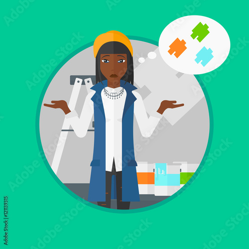 Woman choosing paint color vector illustration.
