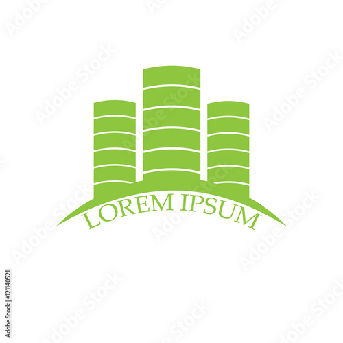Vector concept for accounting or real estate company. Logo design with commercial building and chart bars. Business concept. 
