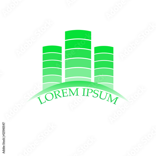 Vector concept for accounting or real estate company. Logo design with commercial building and chart bars. Business concept. 
