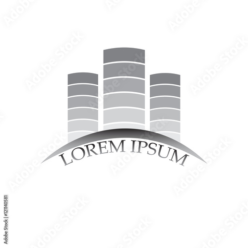 Vector concept for accounting or real estate company. Logo design with commercial building and chart bars. Business concept. 
