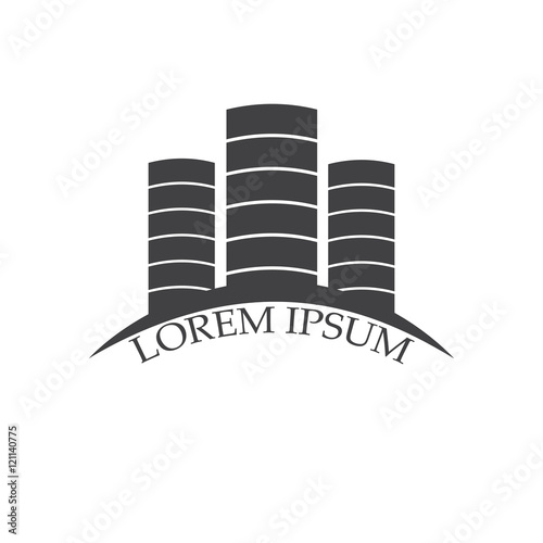Vector concept for accounting or real estate company. Logo design with commercial building and chart bars. Business concept. 
