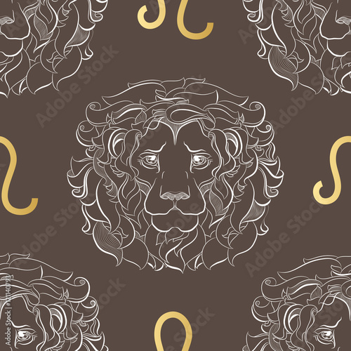 Zodiac sign Leo. Horoscope vintage seamless pattern.