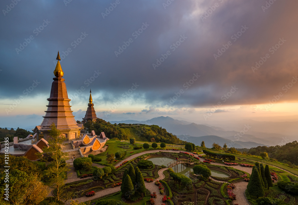Landscape panorama of two pagoda (noppha methanidon-noppha phon