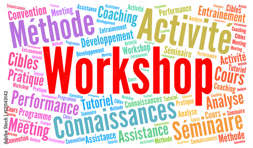 Workshop word cloud concept with french text