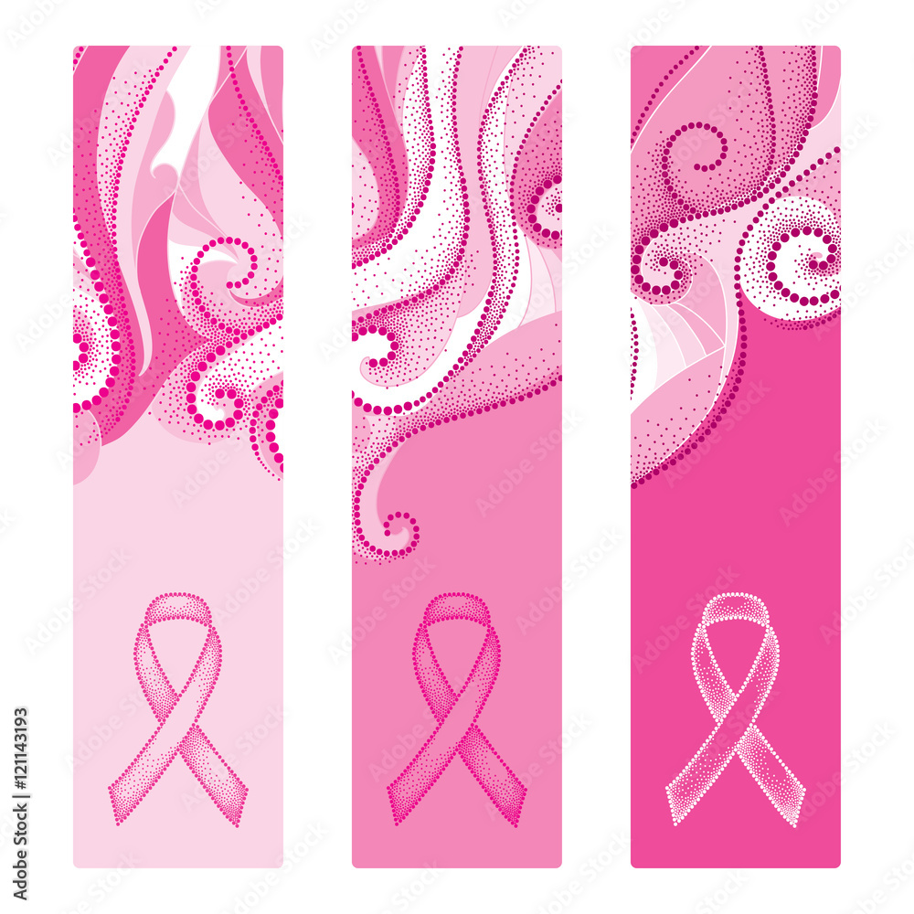 Vector set with abstract vertical banners with dotted pink swirl and dotted  ribbon isolated. Design for international health campaign for woman. Breast  Cancer Awareness Month symbol in dotwork style. Stock Vector |