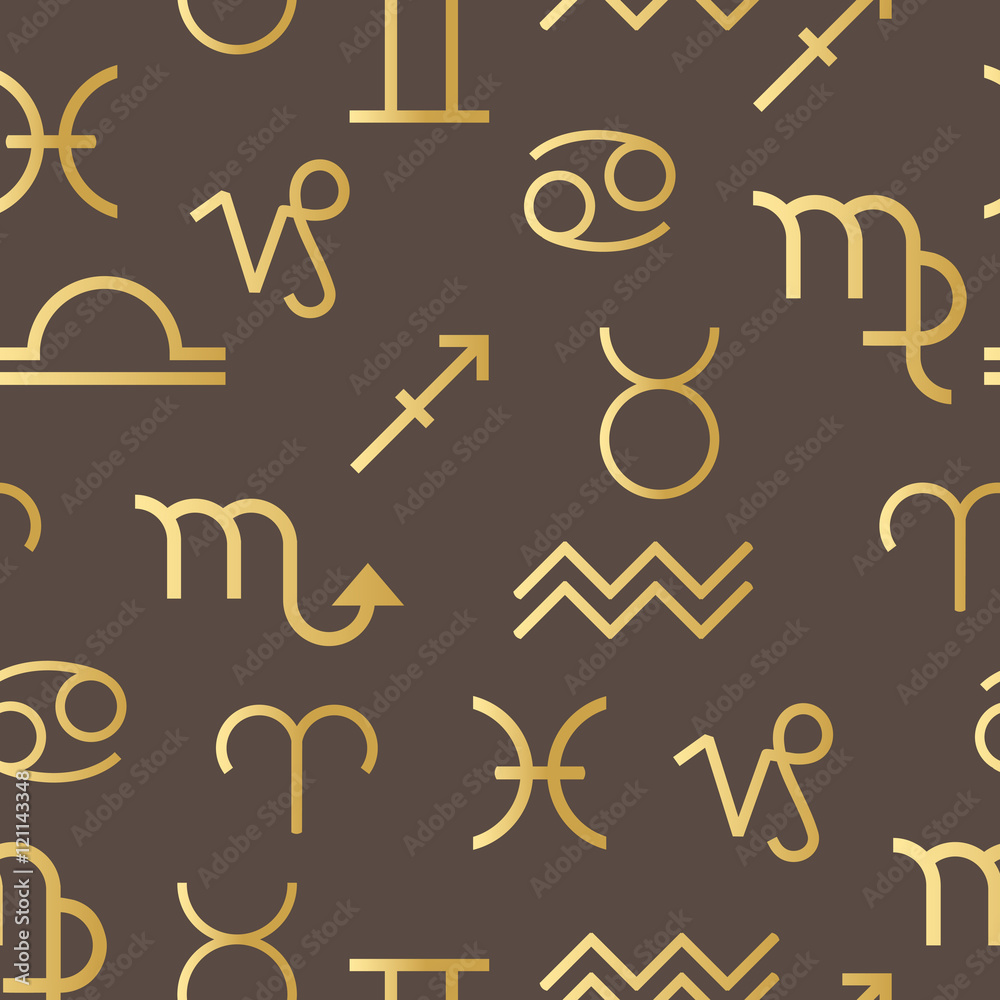 Seamless pattern with line art of decorative zodiac signs. Seamless pattern with line art of decorative zodiac signs.
