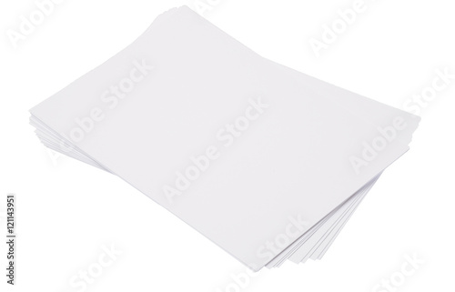 Stack of papers on white background