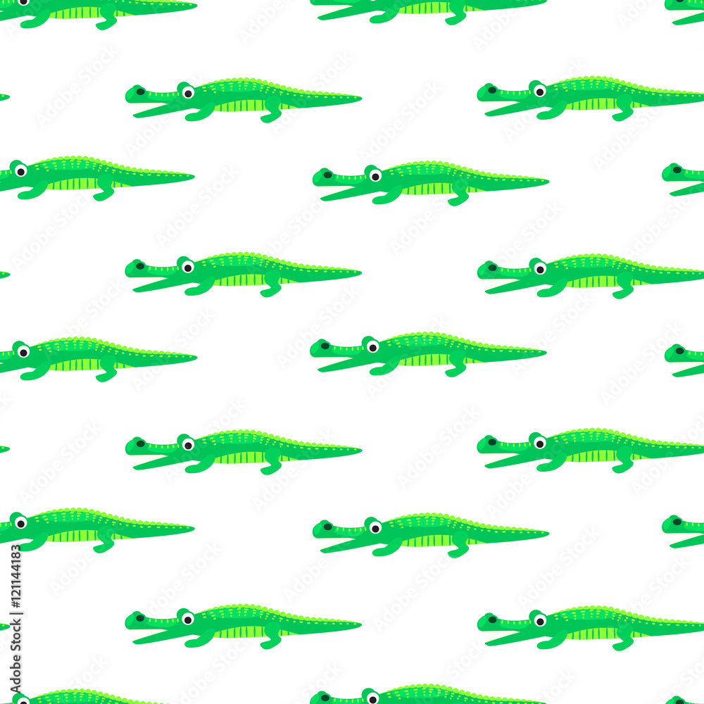 Crocodile green and white seamless pattern vector. Baby fabric print green and white wild reptile animal. Crocodile green and white seamless pattern vector. Baby fabric print green and white wild reptile animal.