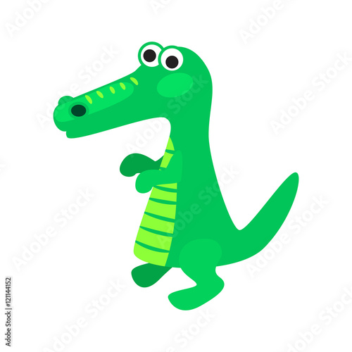 Cartoon crocodile vector illustration. Green kid alligator for textile print.