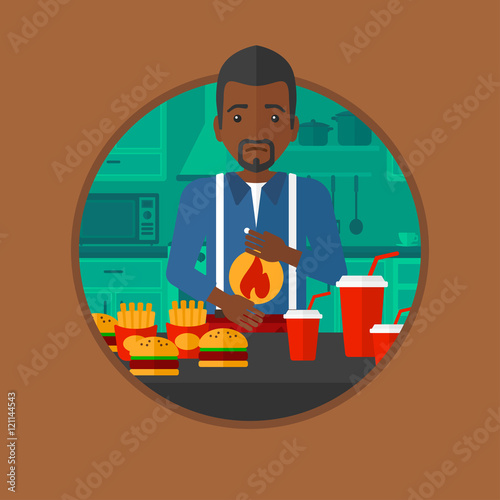 Man suffering from heartburn vector illustration.