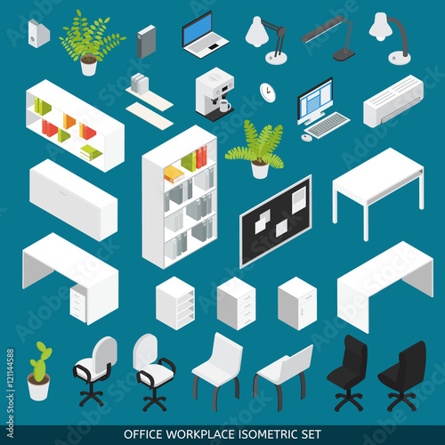 Isometric Office workplace Icon Set © ivan mogilevchik