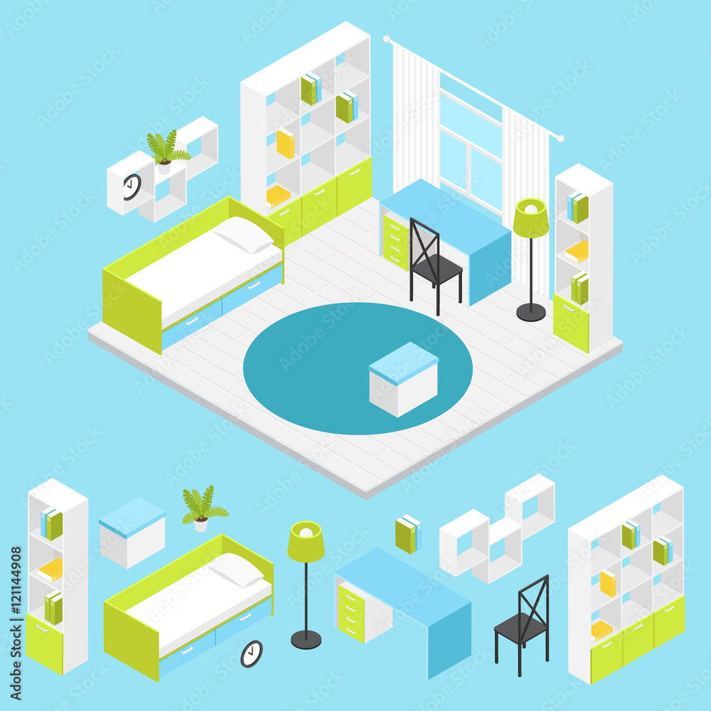 Children Room Composition In Isometric Children Room Composition In Isometric