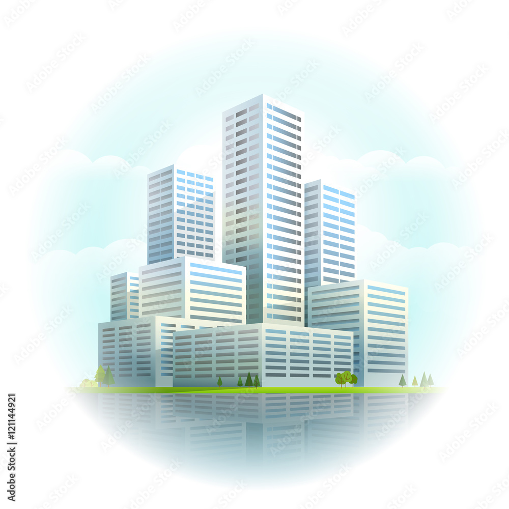 Modern cityscape vector illustration. Business city skyscrapers