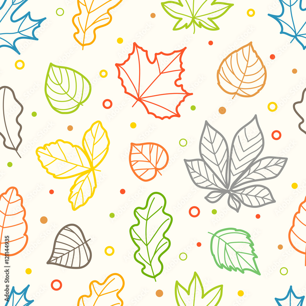 Different color leaves silhouettes seamless pattern