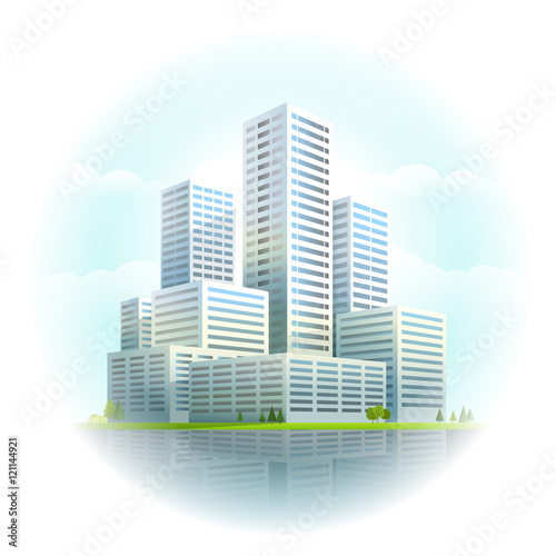 Modern cityscape vector illustration. Business city skyscrapers