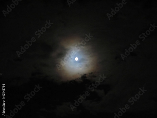 Dramatic photo of a nighttime sky with brightly lit full moon